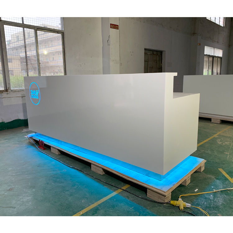Led lighted logo white glossy front reception desk-Shenzhen Onebest ...