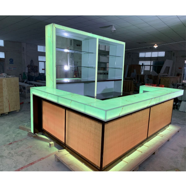 Stone LED Bar Counter With Back Wall Shelve