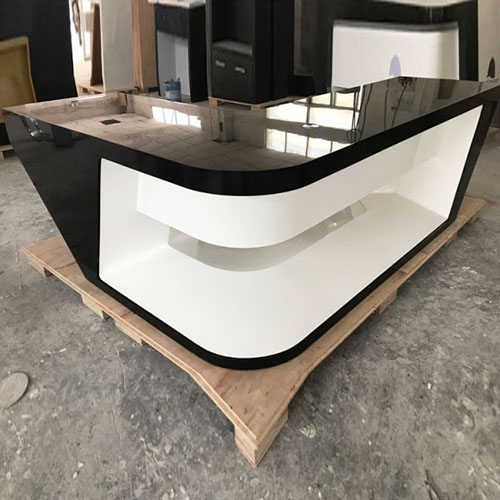 L shape white and black Corian executive office desk