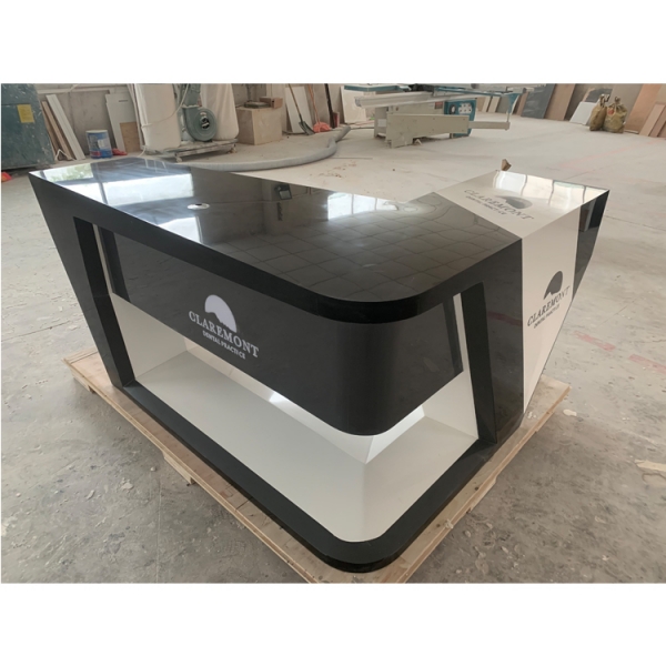 L Shape LED White and Black Executive Office Desk