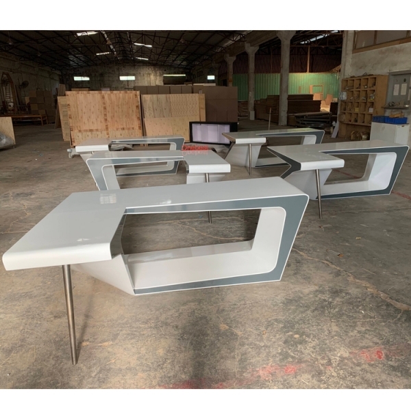 L Shape White and Grey Office Desk Executive Table