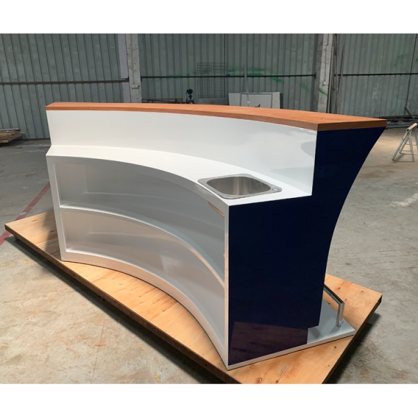 Solid Wood Blue Color Boat Bar Counter with Sink