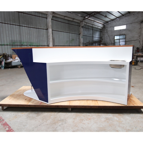 Solid Wood Blue Color Boat Bar Counter with Sink