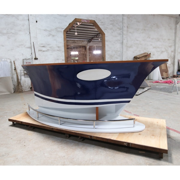 Solid Wood Blue Color Boat Bar Counter with Sink