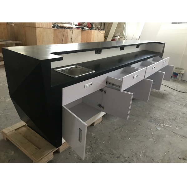 Black Acrylic Stone Led Bar Counter with Cabinet