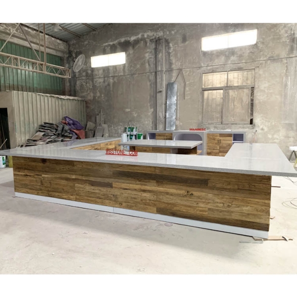 Large Square Commercial Coffee Bar Counter Quartz Top