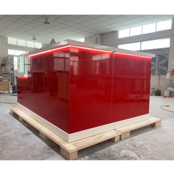 Red Color Solid Surface Coffee Shop Coffee Display Counter