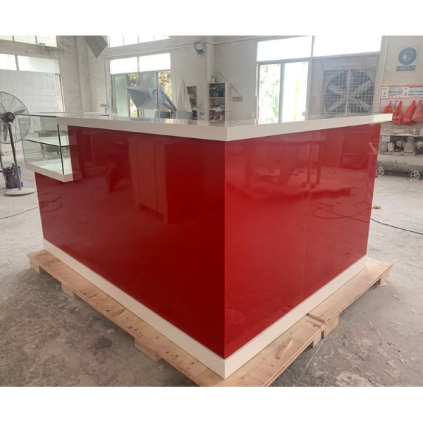 Red Color Solid Surface Coffee Shop Coffee Display Counter