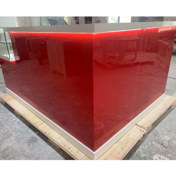 Red Color Solid Surface Coffee Shop Coffee Display Counter