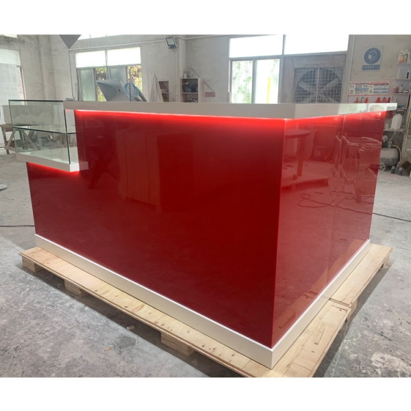 Red Color Solid Surface Coffee Shop Coffee Display Counter