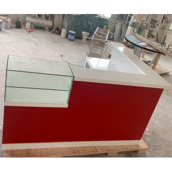 Red Color Solid Surface Coffee Shop Coffee Display Counter