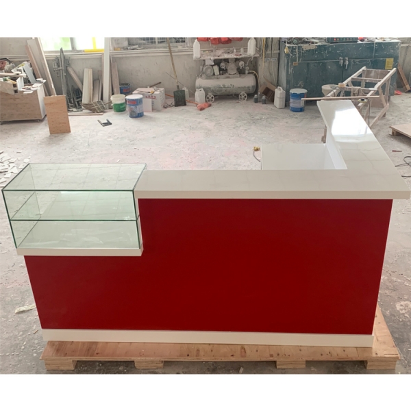 Red Color Solid Surface Coffee Shop Coffee Display Counter