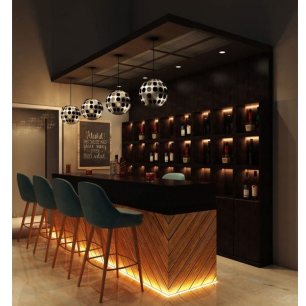 Quartz Stone Top Led Hotel Wood Bar Counter