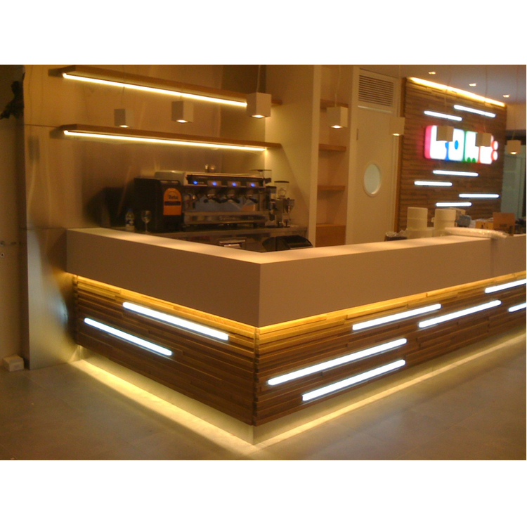 Led Restaurant Corian Top Wooden Bar Counter Design