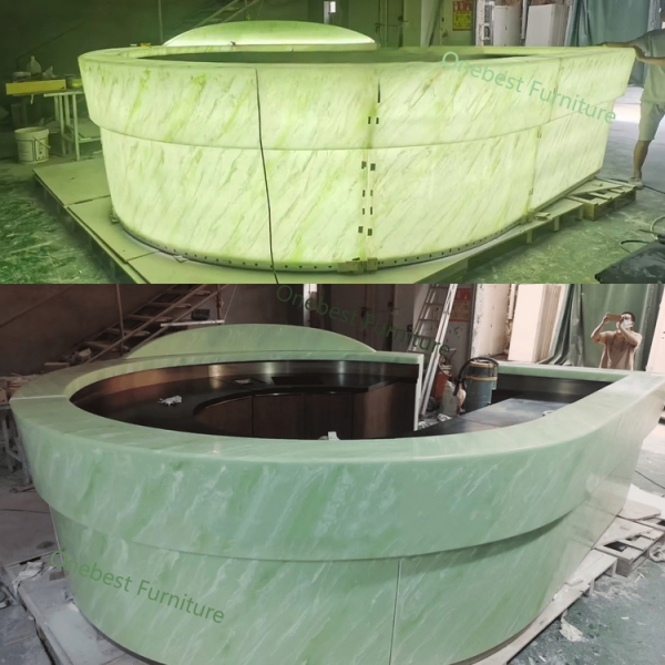 Green Onyx Stone LED Bar Counter Round Shape Bar Equipment