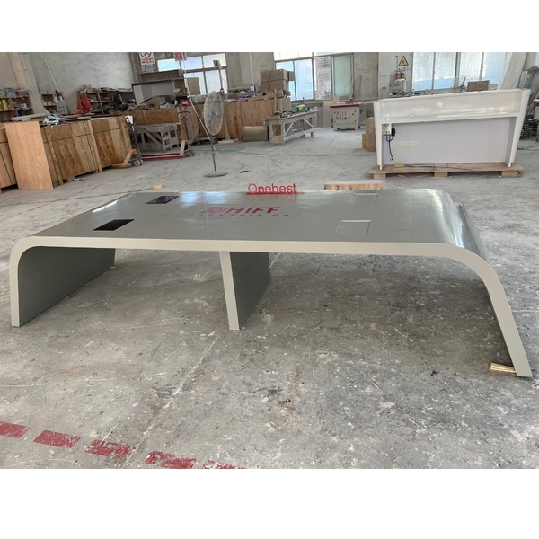 Grey Color Curved Shape Conference Table for 8 Persons