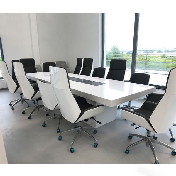 High Glossy White and Black Boardromm Table with Multimedia Sockets