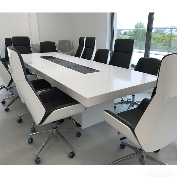 High Glossy White and Black Boardromm Table with Multimedia Sockets