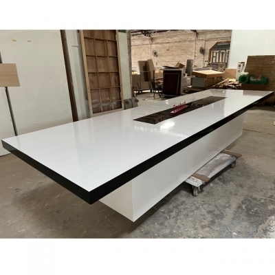 Faux Stone Office Furniture White Black Meeting Table Conference