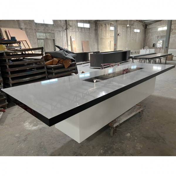 Faux Stone Office Furniture White Black Meeting Table Conference