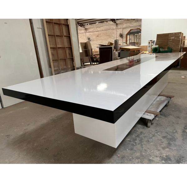 Faux Stone Office Furniture White Black Meeting Table Conference