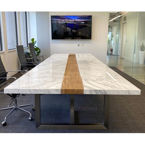 Marble Quartz Stone Multimedia Conference Table with Steel Base