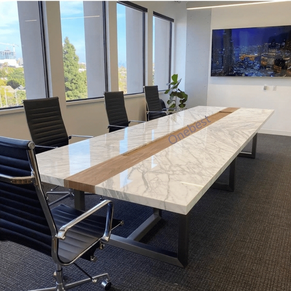 Marble Quartz Stone Multimedia Conference Table with Steel Base