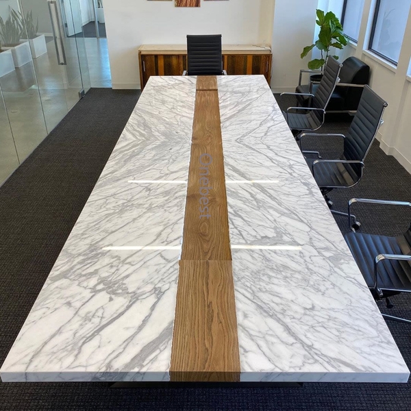 Marble Quartz Stone Multimedia Conference Table with Steel Base