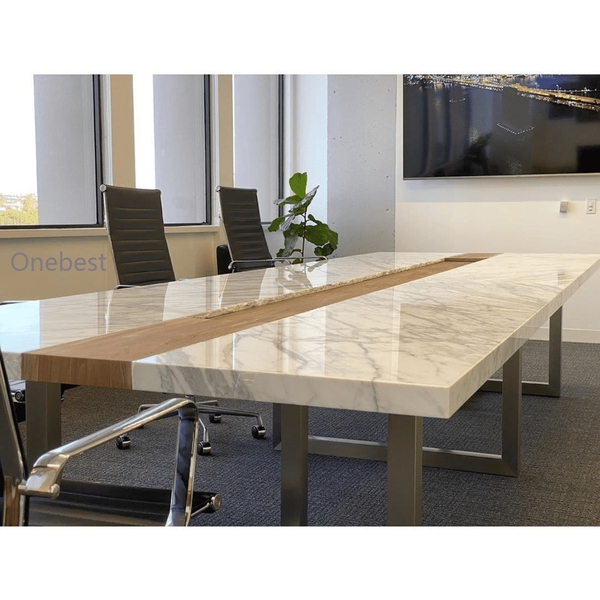 Marble Quartz Stone Multimedia Conference Table with Steel Base