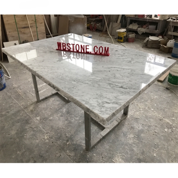 Carrara Marble Stone Top Conference Table Stainless Steel Base