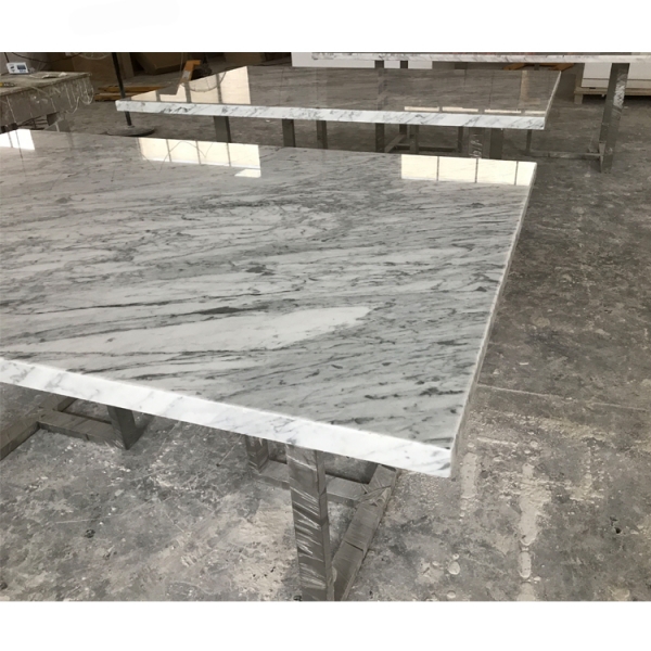 Carrara Marble Stone Top Conference Table Stainless Steel Base