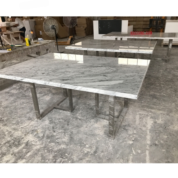 Carrara Marble Stone Top Conference Table Stainless Steel Base