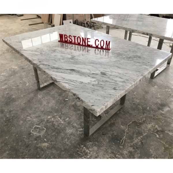 Carrara Marble Stone Top Conference Table Stainless Steel Base