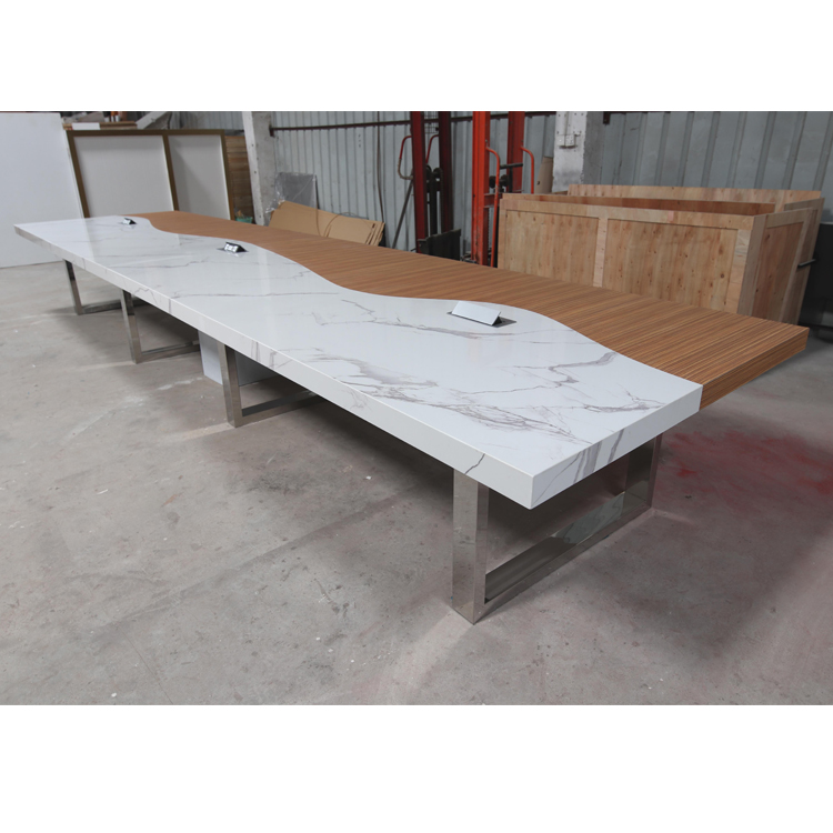 High End Quartz Stone Conference Table Top with Stainless Steel Base