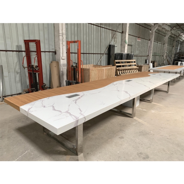 High End Quartz Stone Conference Table Top with Stainless Steel Base