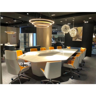 Exported USA Design White Rhombus Conference Table and Chairs