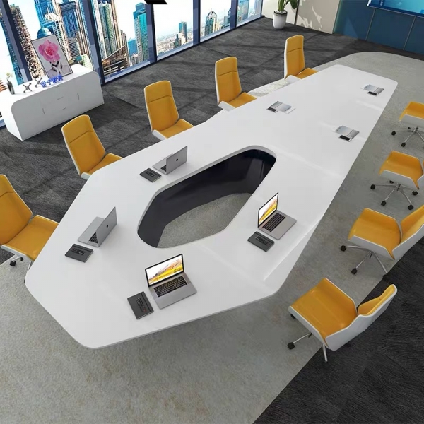 Exported USA Design White Rhombus Conference Table and Chairs