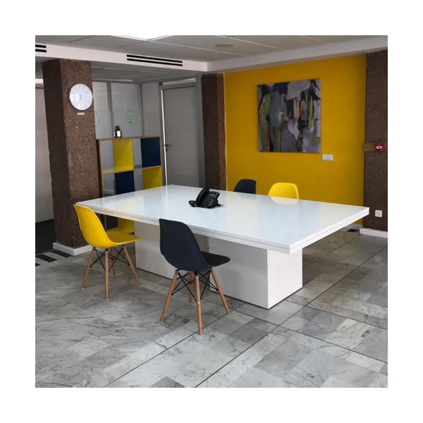 Pure White Acrylic Solid Surface Meeting Tables 6 Person Conference Desk