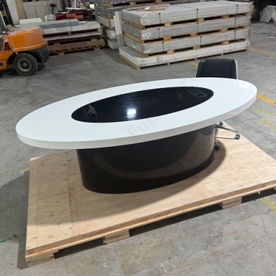 White and Black Corian Solid Surface 6 Seat Conference Meeting Table