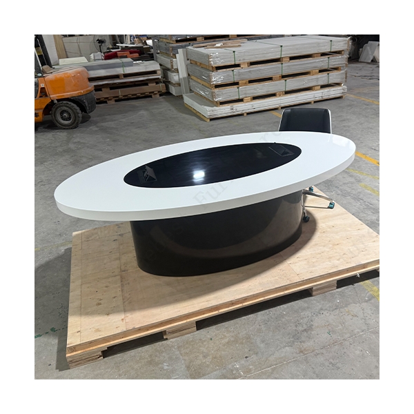 White and Black Corian Solid Surface 6 Seat Conference Meeting Table