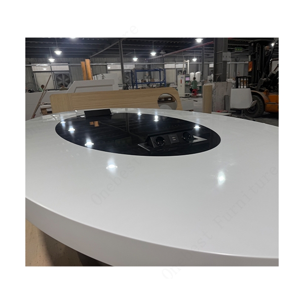 White and Black Corian Solid Surface 6 Seat Conference Meeting Table