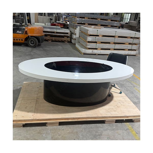 White and Black Corian Solid Surface 6 Seat Conference Meeting Table