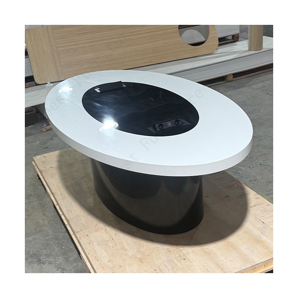 White and Black Corian Solid Surface 6 Seat Conference Meeting Table