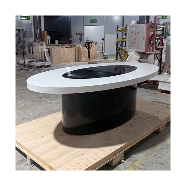 White and Black Corian Solid Surface 6 Seat Conference Meeting Table