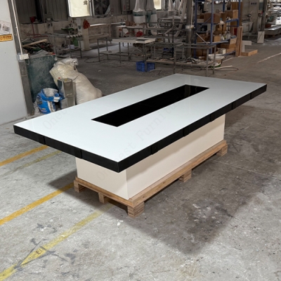 10 Feet White and Black Solid Surface Boardroom Table Meeting Desk