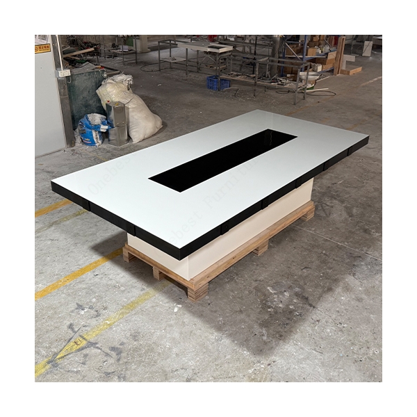 10 Feet White and Black Solid Surface Boardroom Table Meeting Desk