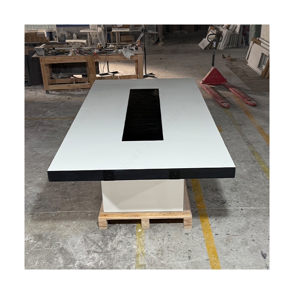 10 Feet White and Black Solid Surface Boardroom Table Meeting Desk
