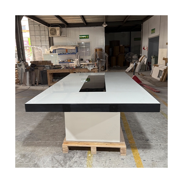 10 Feet White and Black Solid Surface Boardroom Table Meeting Desk