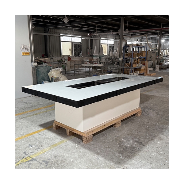 10 Feet White and Black Solid Surface Boardroom Table Meeting Desk