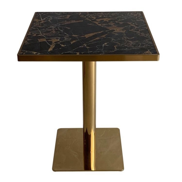 Artificial Marble Stone Black Top and Gold Base Dining Tables